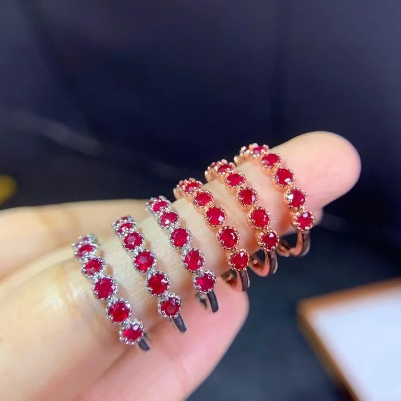 Natural Burma Ruby Stone Size for 3*3mm 6pcs with 925 Silver Rings for Women Jewelry SNC-03