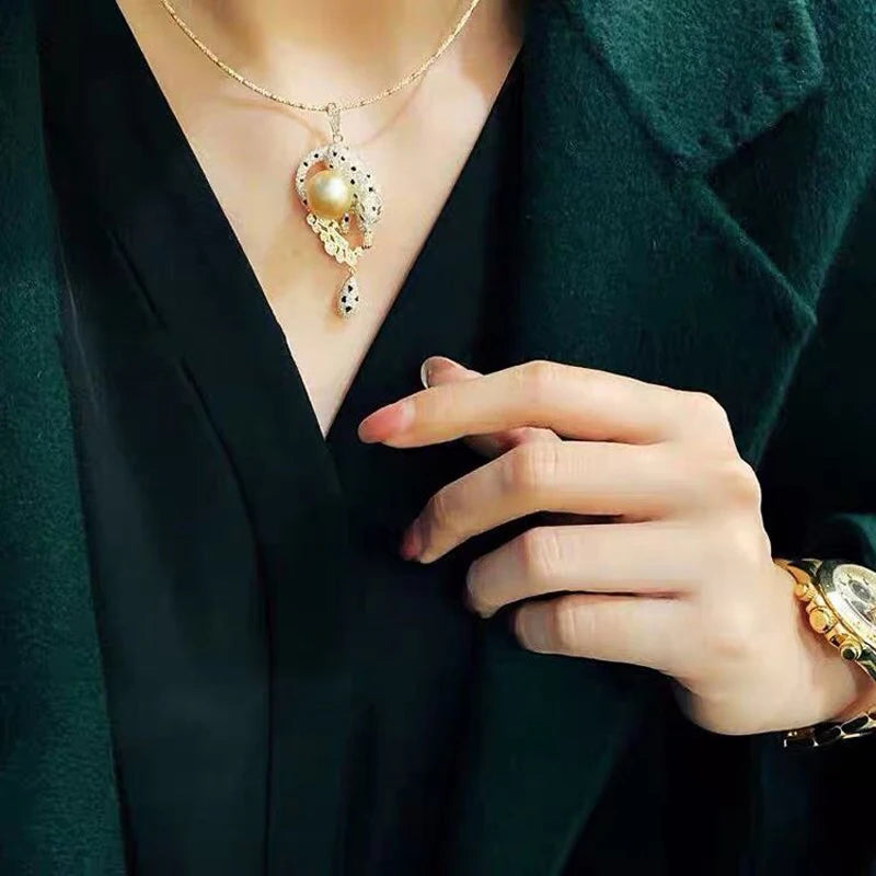MeiBaPJ 11-12mm Big Black Leopard Natural Pearl Fashion Pendant Necklace 925 Sterling Silver Fine Wedding Jewelry for Women