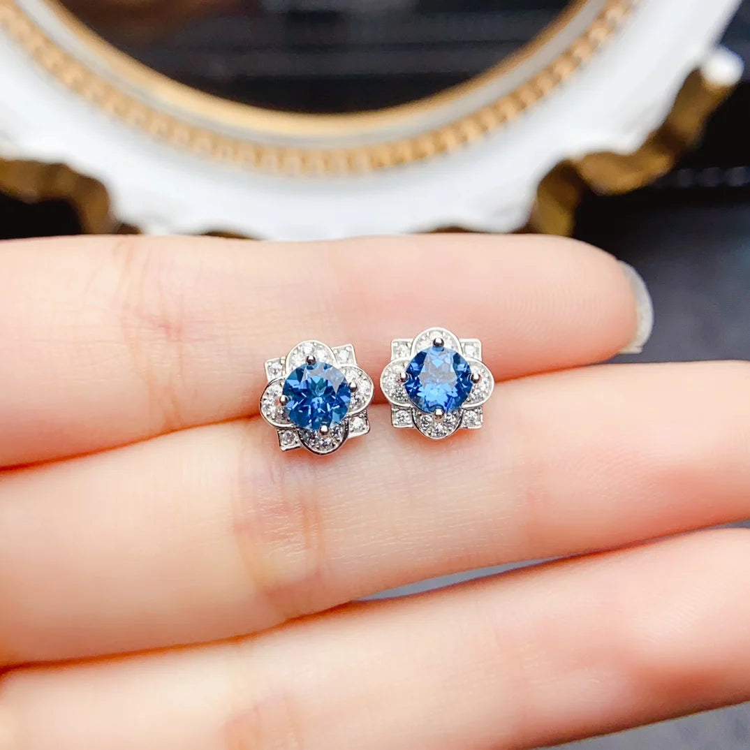 FS Fashion 5mm Natural Topaz Earrings S925 Sterling Silver Simple Fine Charm Weddings Jewelry for Women MeiBaPJ Certificate