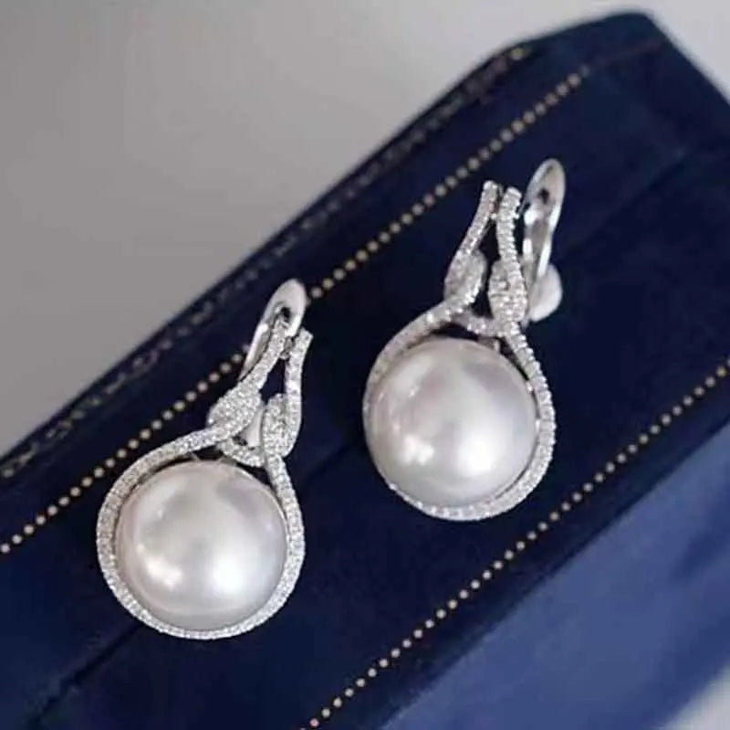 MeiBaPJ 925 Genuine Silver 12-13mm Big Natural Freshwater Pearl Stud Earrings Fine Wedding Jewelry for Women