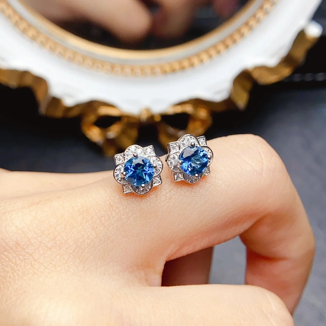FS Fashion 5mm Natural Topaz Earrings S925 Sterling Silver Simple Fine Charm Weddings Jewelry for Women MeiBaPJ Certificate