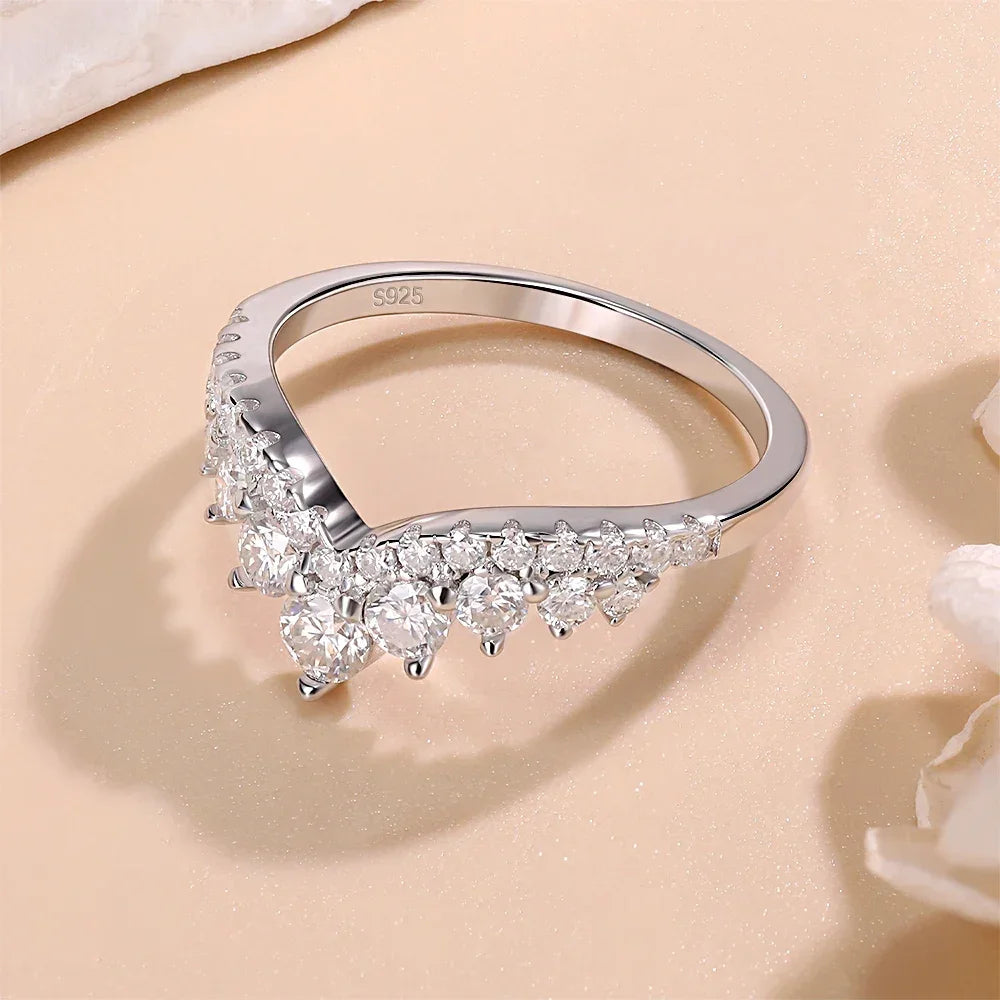 LinkerLove S925 Sterling Silver Rings D Color Moissanite Crown Wedding Bands Anniversary Gift Classic Trendy Engagement Jewelry