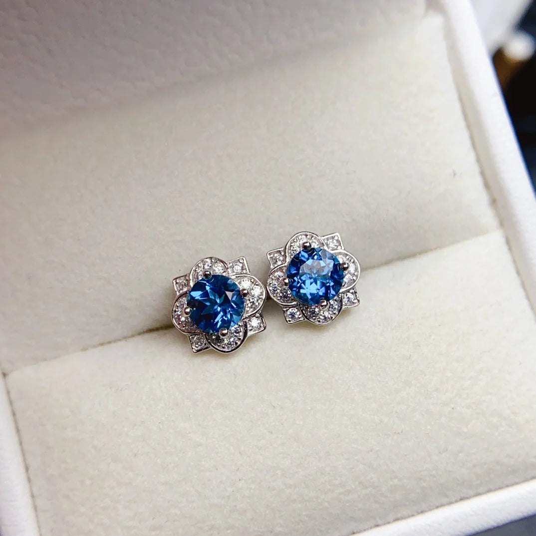 FS Fashion 5mm Natural Topaz Earrings S925 Sterling Silver Simple Fine Charm Weddings Jewelry for Women MeiBaPJ Certificate