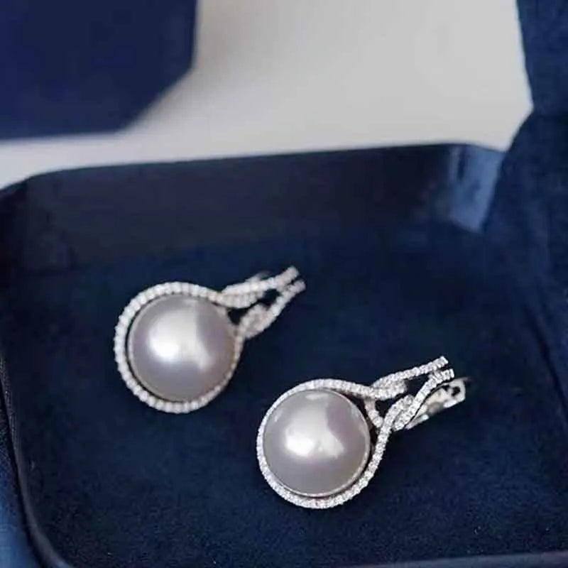 MeiBaPJ 925 Genuine Silver 12-13mm Big Natural Freshwater Pearl Stud Earrings Fine Wedding Jewelry for Women