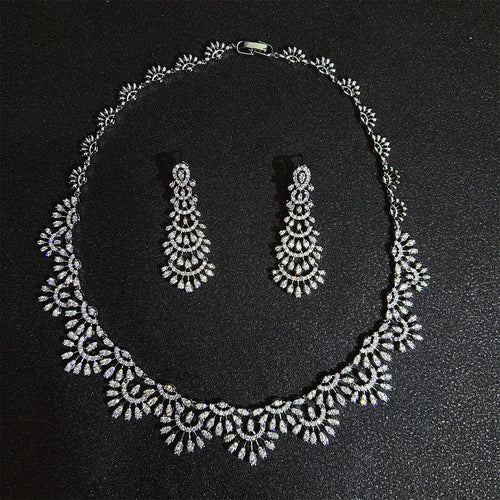 Romantic 2PCS Leaf Design Statement Jewelry Set For Women Wedding Party Full Zircon Dubai Bridal jewelry Set