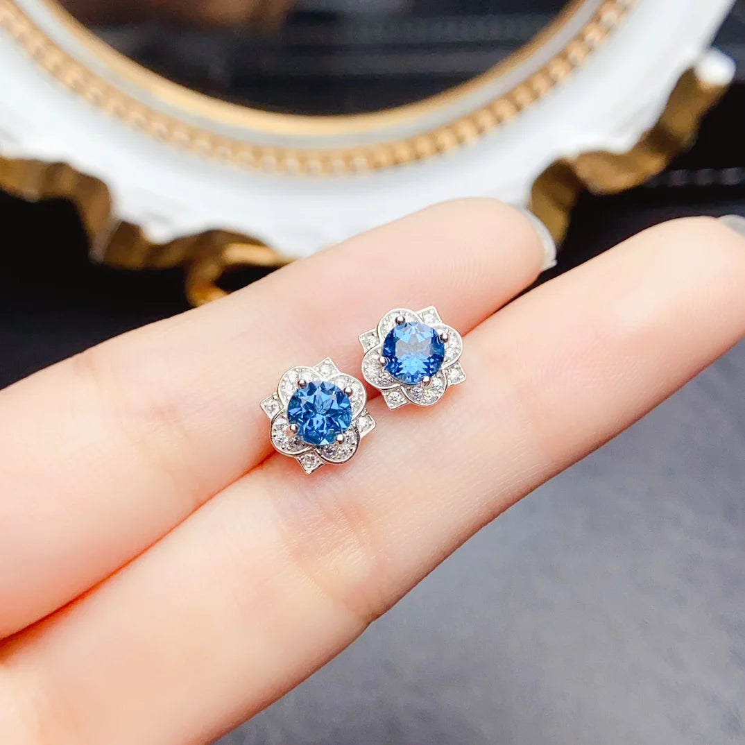 FS Fashion 5mm Natural Topaz Earrings S925 Sterling Silver Simple Fine Charm Weddings Jewelry for Women MeiBaPJ Certificate