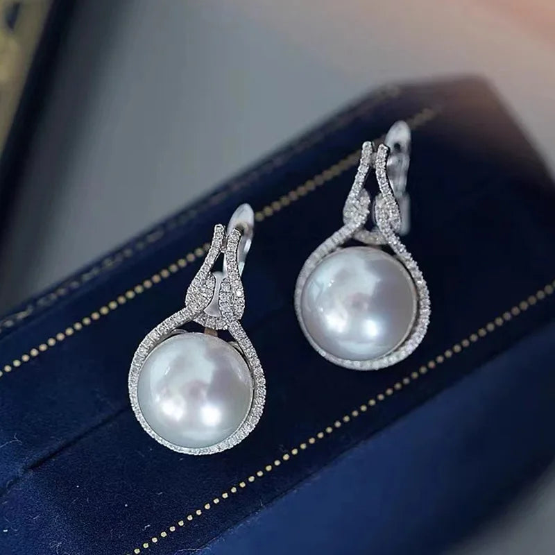MeiBaPJ 925 Genuine Silver 12-13mm Big Natural Freshwater Pearl Stud Earrings Fine Wedding Jewelry for Women