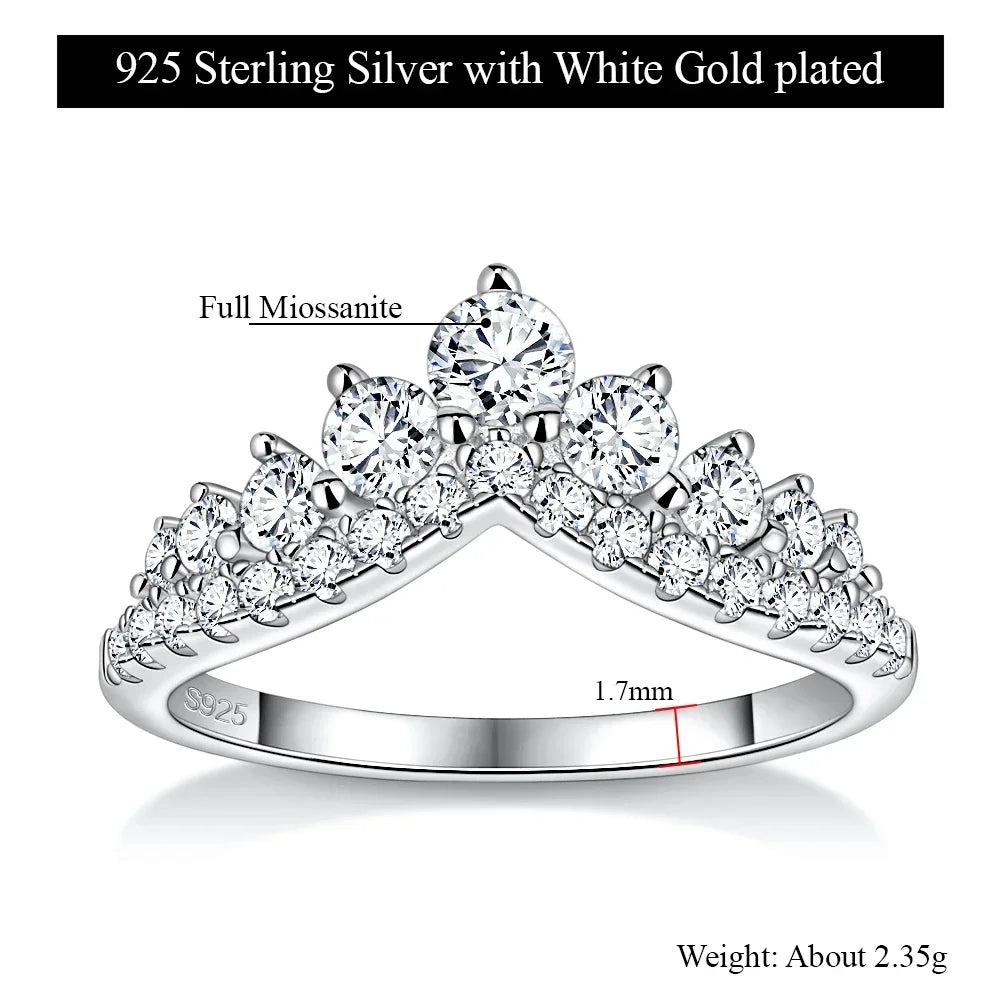 LinkerLove S925 Sterling Silver Rings D Color Moissanite Crown Wedding Bands Anniversary Gift Classic Trendy Engagement Jewelry